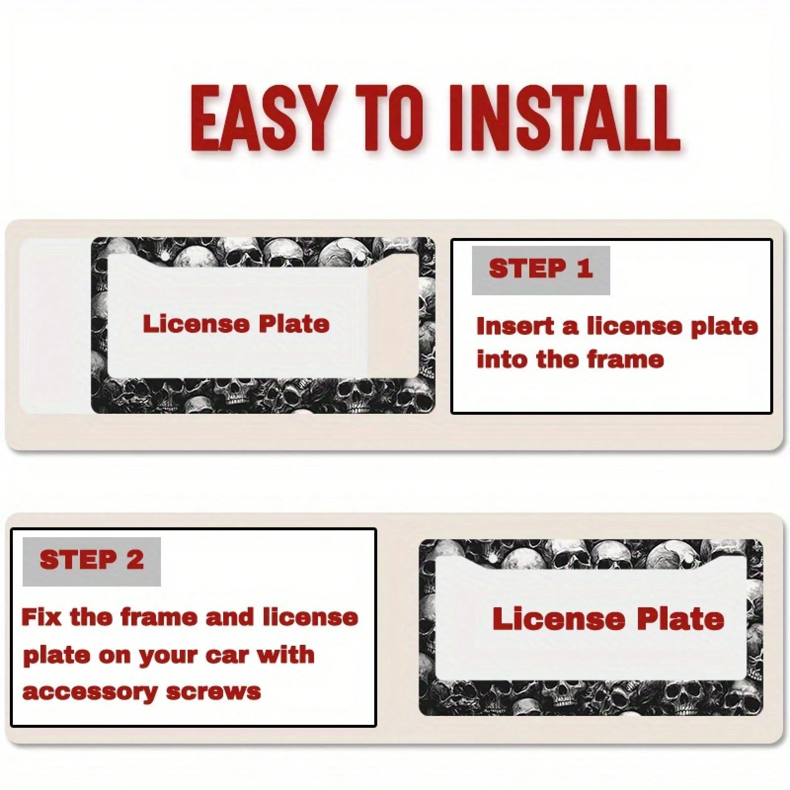 1pc Skull 12x6in Metal License Plate Frame, With Mounting Screws, Universal US International Car Accessory Halloween Decor,Car Cover,Car Must Haves,Gifts,Car Decor,Car Picks,Car Acessesories>Essential