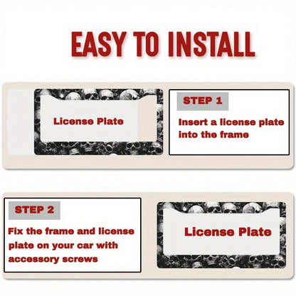 1pc Skull 12x6in Metal License Plate Frame, With Mounting Screws, Universal US International Car Accessory Halloween Decor,Car Cover,Car Must Haves,Gifts,Car Decor,Car Picks,Car Acessesories>Essential
