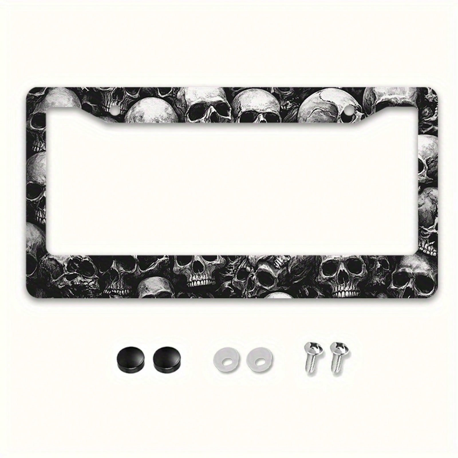 1pc Skull 12x6in Metal License Plate Frame, With Mounting Screws, Universal US International Car Accessory Halloween Decor,Car Cover,Car Must Haves,Gifts,Car Decor,Car Picks,Car Acessesories>Essential