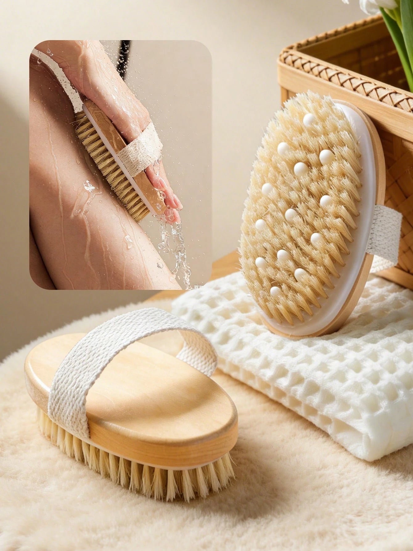 1pc Soft Bristle Body Brush, Exfoliating Body Scrubber With Massage Nodules, Suitable For Dry Skin