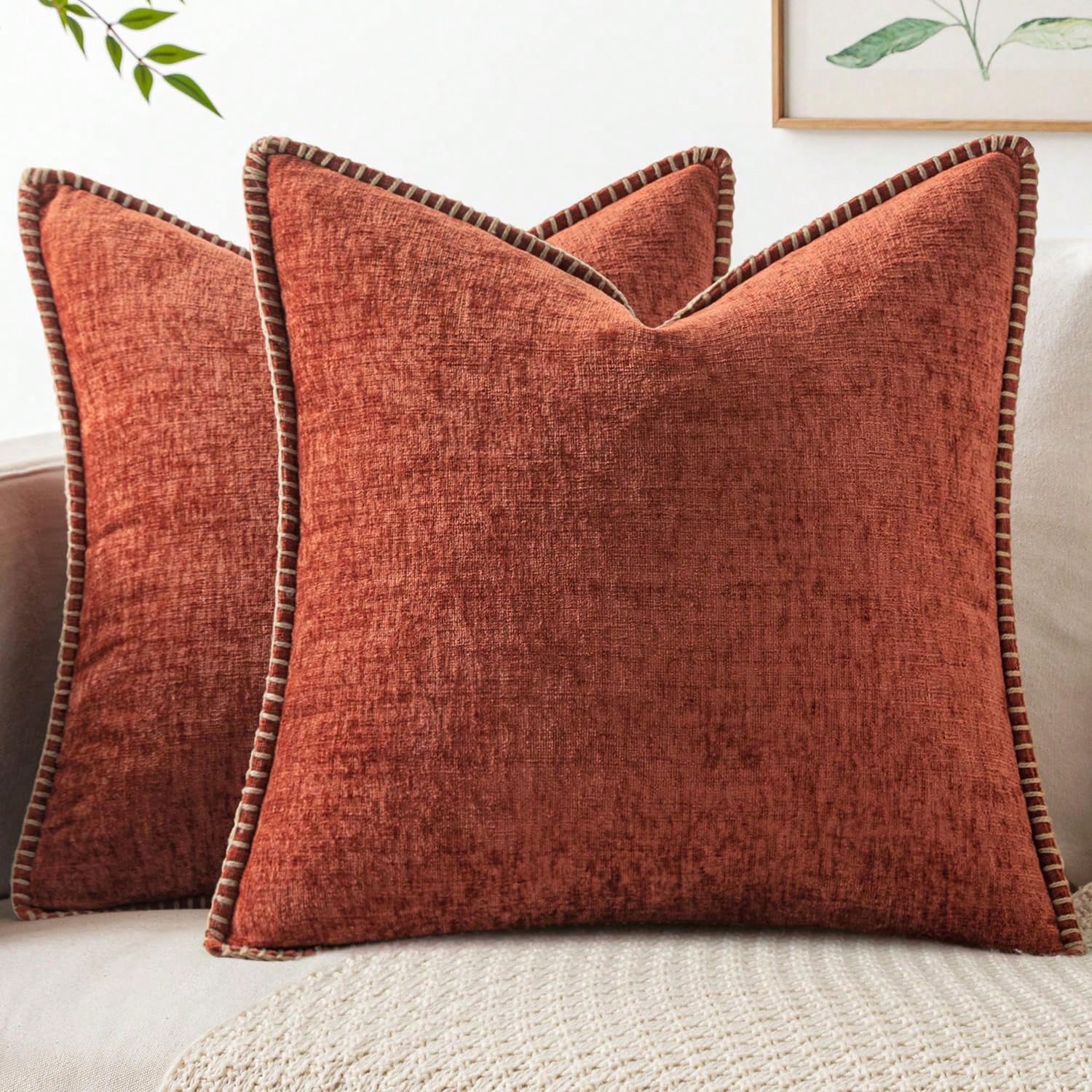 1pc Soft & Comfortable Sherpa Pillow Cover With Sewn Edges, Rust Color (Pillow Insert Not Included), Suitable For Sofa, Bed, Spring/Summer