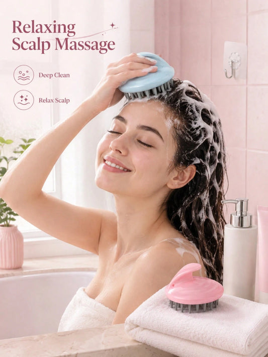 1pc Soft Silicone Shampoo Brush, Dry & Wet Use Scalp Massage Brush, Deep Cleaning Exfoliating Stress Relief, Handheld Shower Brush, Suitable For Home Bathing, SPA, Travel, Unisex For Adults, Students