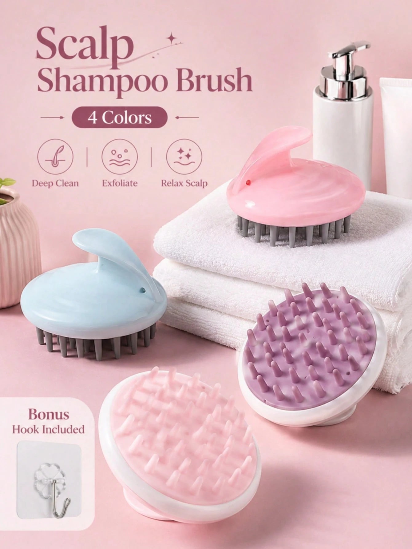 1pc Soft Silicone Shampoo Brush, Dry & Wet Use Scalp Massage Brush, Deep Cleaning Exfoliating Stress Relief, Handheld Shower Brush, Suitable For Home Bathing, SPA, Travel, Unisex For Adults, Students