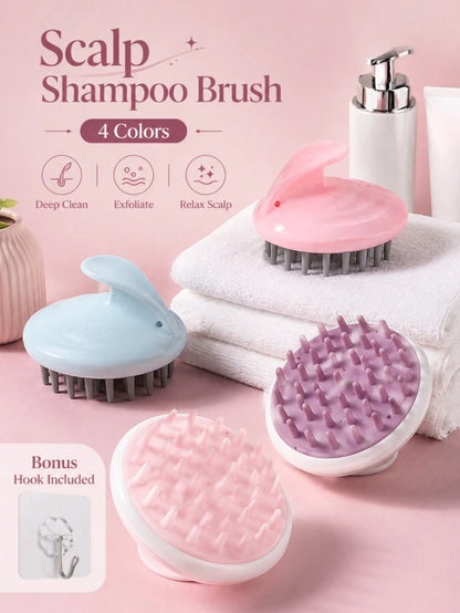 1pc Soft Silicone Shampoo Brush, Dry & Wet Use Scalp Massage Brush, Deep Cleaning Exfoliating Stress Relief, Handheld Shower Brush, Suitable For Home Bathing, SPA, Travel, Unisex For Adults, Students