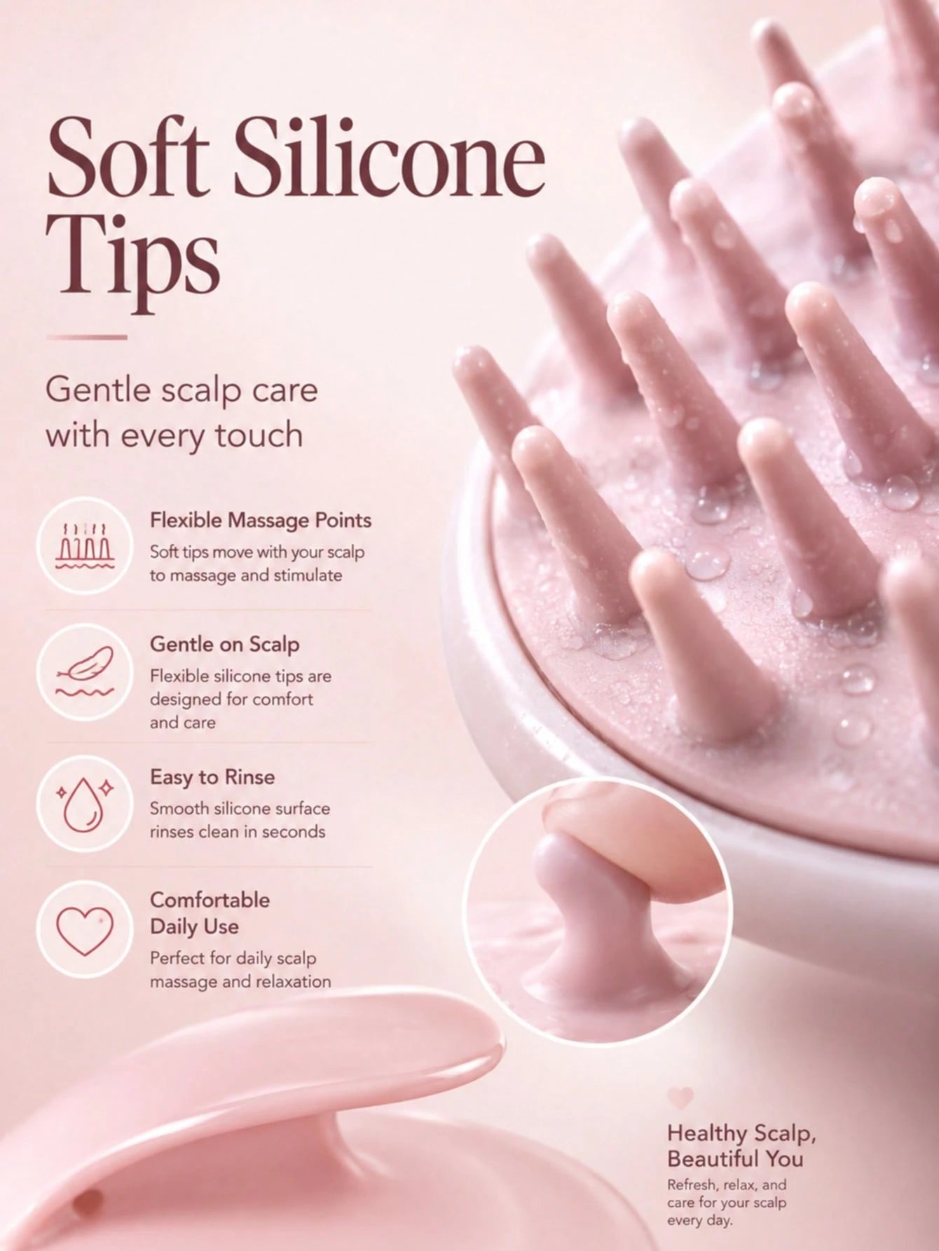 1pc Soft Silicone Shampoo Brush, Dry & Wet Use Scalp Massage Brush, Deep Cleaning Exfoliating Stress Relief, Handheld Shower Brush, Suitable For Home Bathing, SPA, Travel, Unisex For Adults, Students