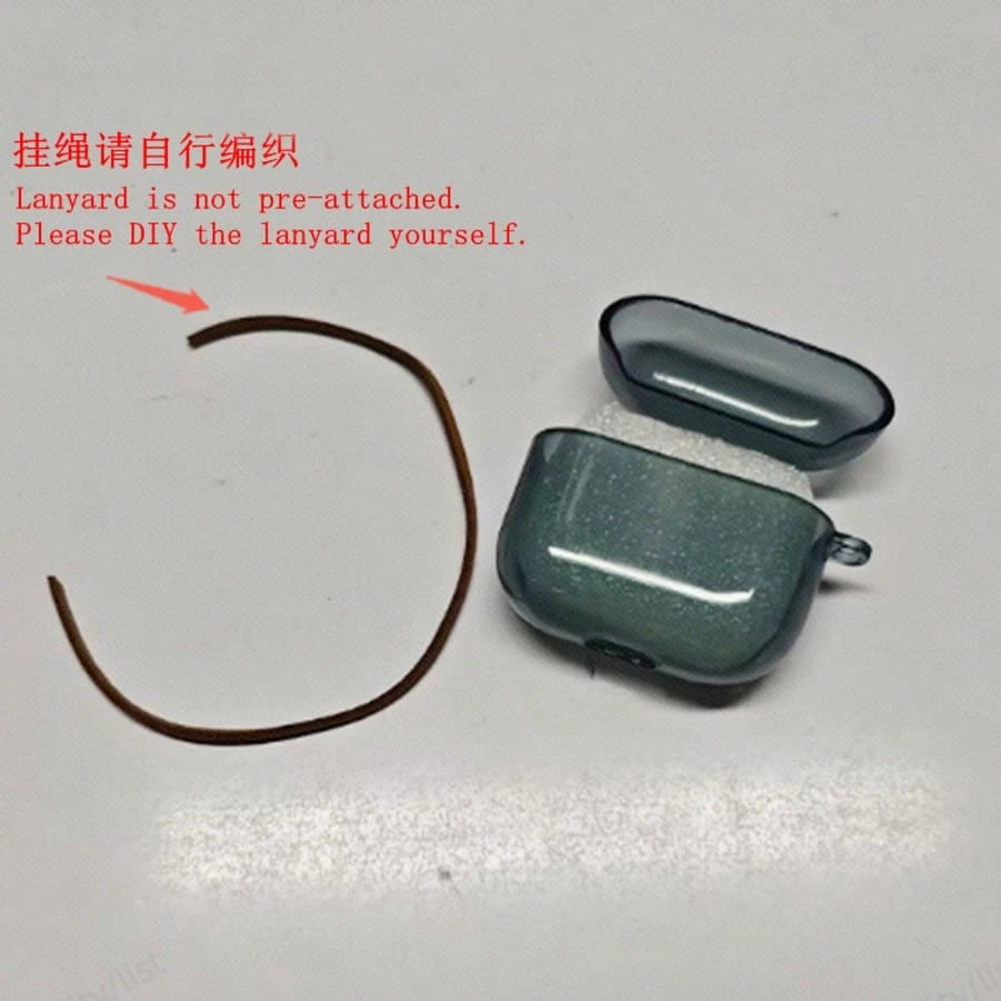 1pc Solid Color Minimalist Morandi Style Dark Green Black Blue Grey Creative Innovative Translucent Earphone Case With Lanyard Compatible With AirPods