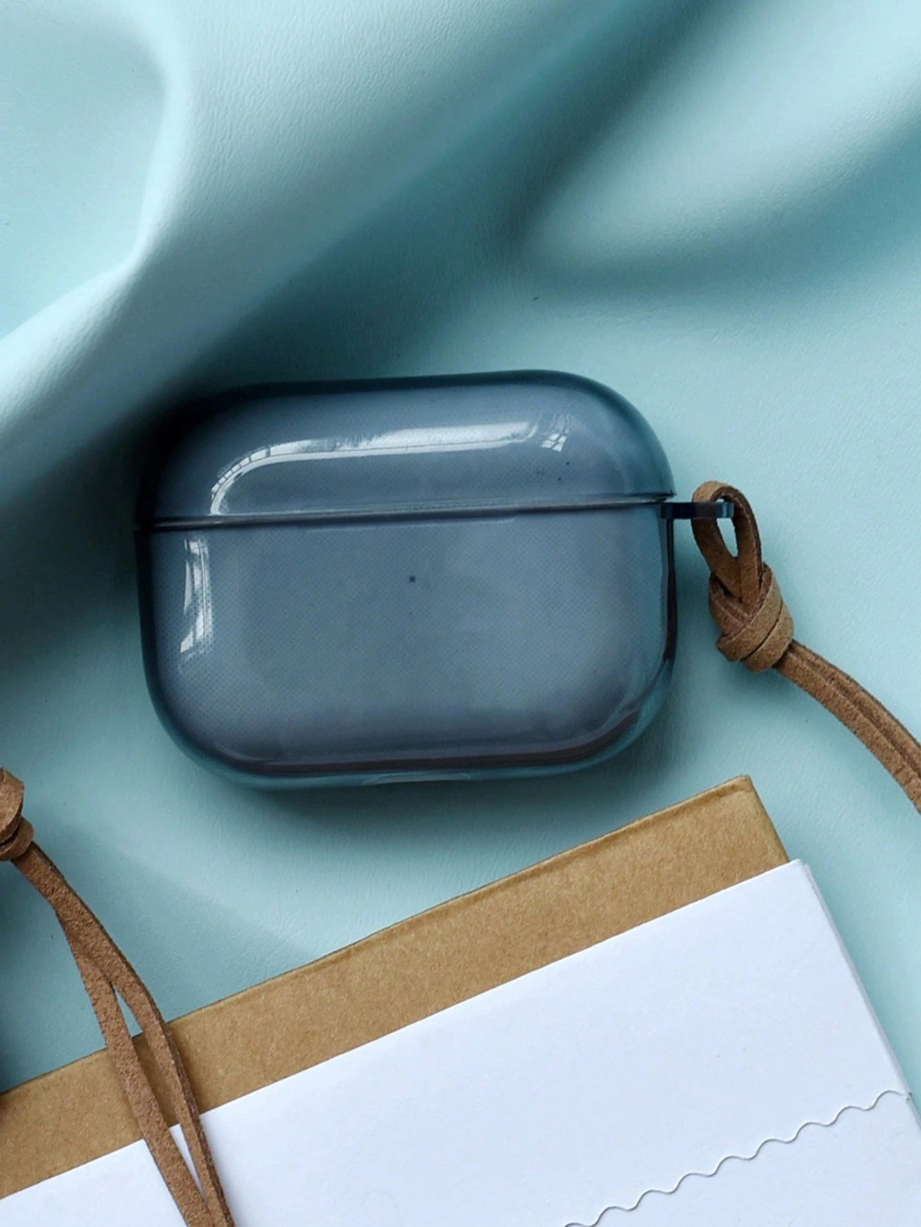 1pc Solid Color Minimalist Morandi Style Dark Green Black Blue Grey Creative Innovative Translucent Earphone Case With Lanyard Compatible With AirPods