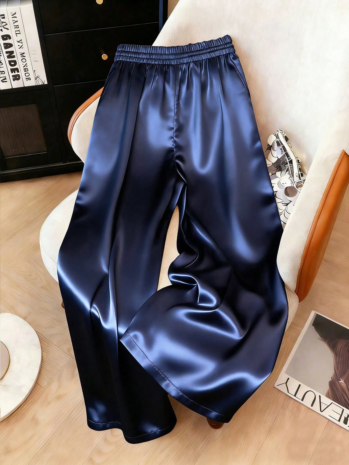 1pc Solid Color Woven Fabric Drawstring Pants, Suitable For Holiday, School, Party, Airport, Stage Performance, Autumn/Winter With Shiny Finish Spring