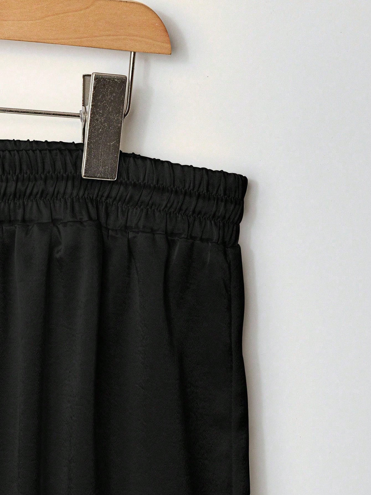 1pc Solid Color Woven Fabric Drawstring Waist Pants, Suitable For Holiday, School, Party, Airport, Stage And Concert Wear, Autumn/Winter With Shiny Finish Black Spring