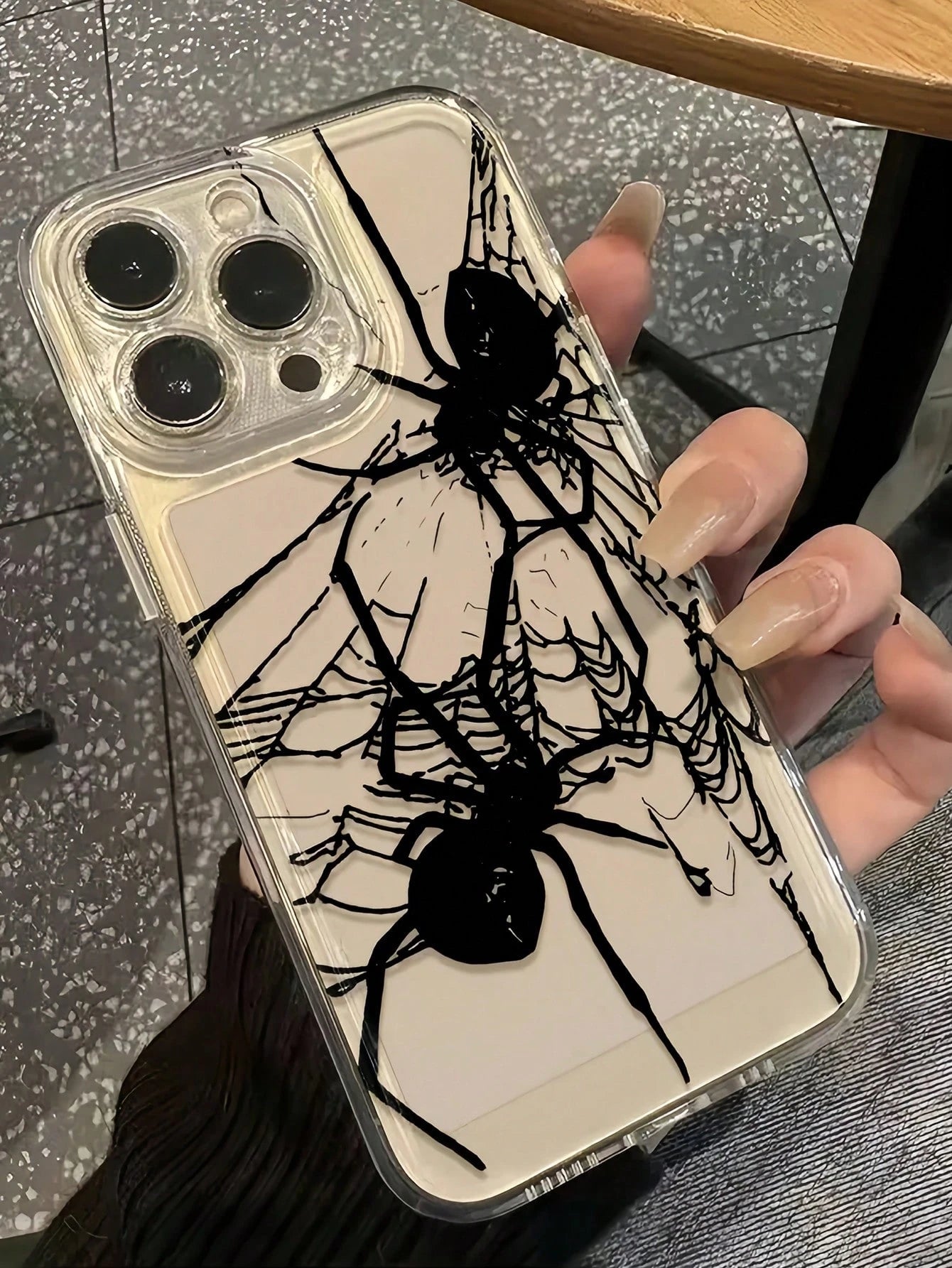 1pc Space Black Spider Pattern Full Coverage TPU Shockproof Phone Case Compatible With Apple 17 16 15 14 13 12 11 Pro Max And Series