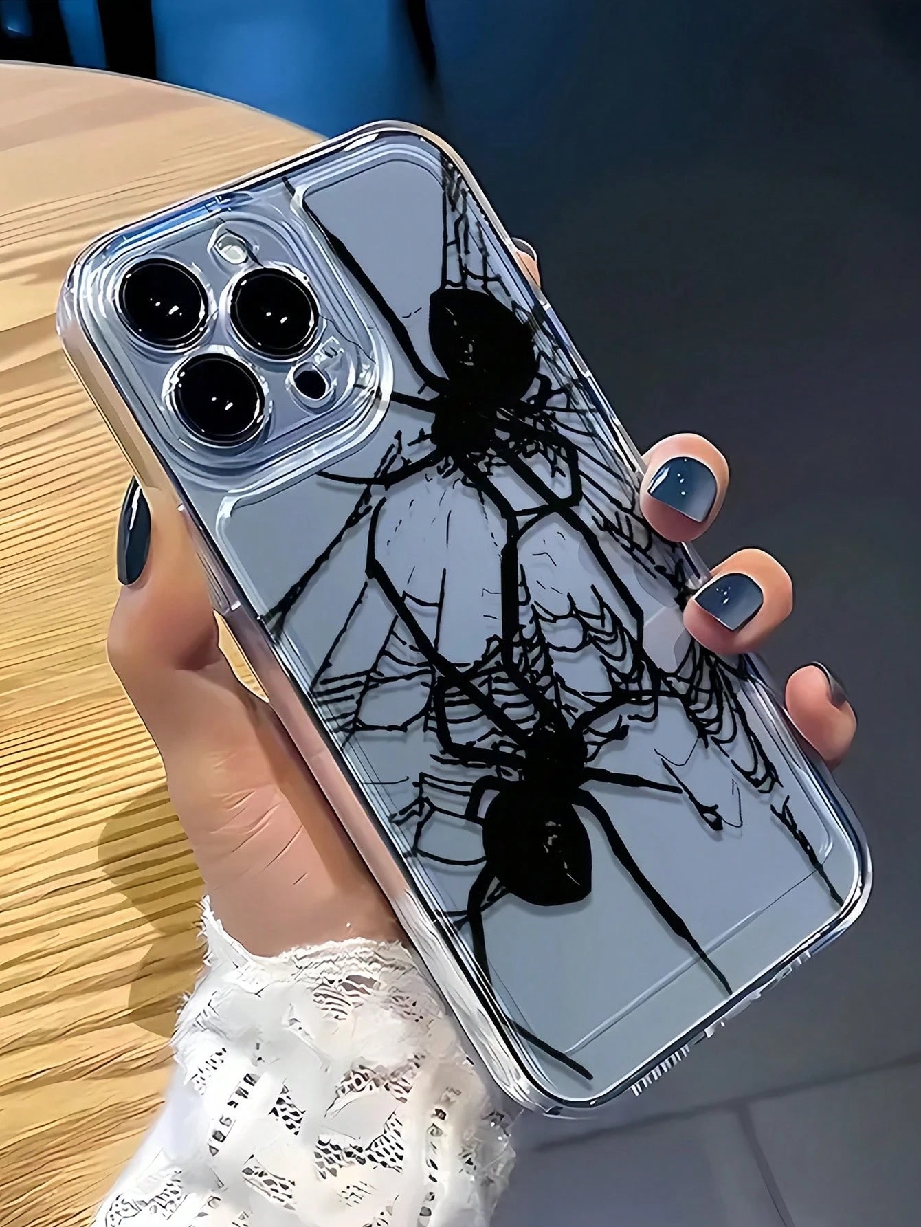 1pc Space Black Spider Pattern Full Coverage TPU Shockproof Phone Case Compatible With Apple 17 16 15 14 13 12 11 Pro Max And Series