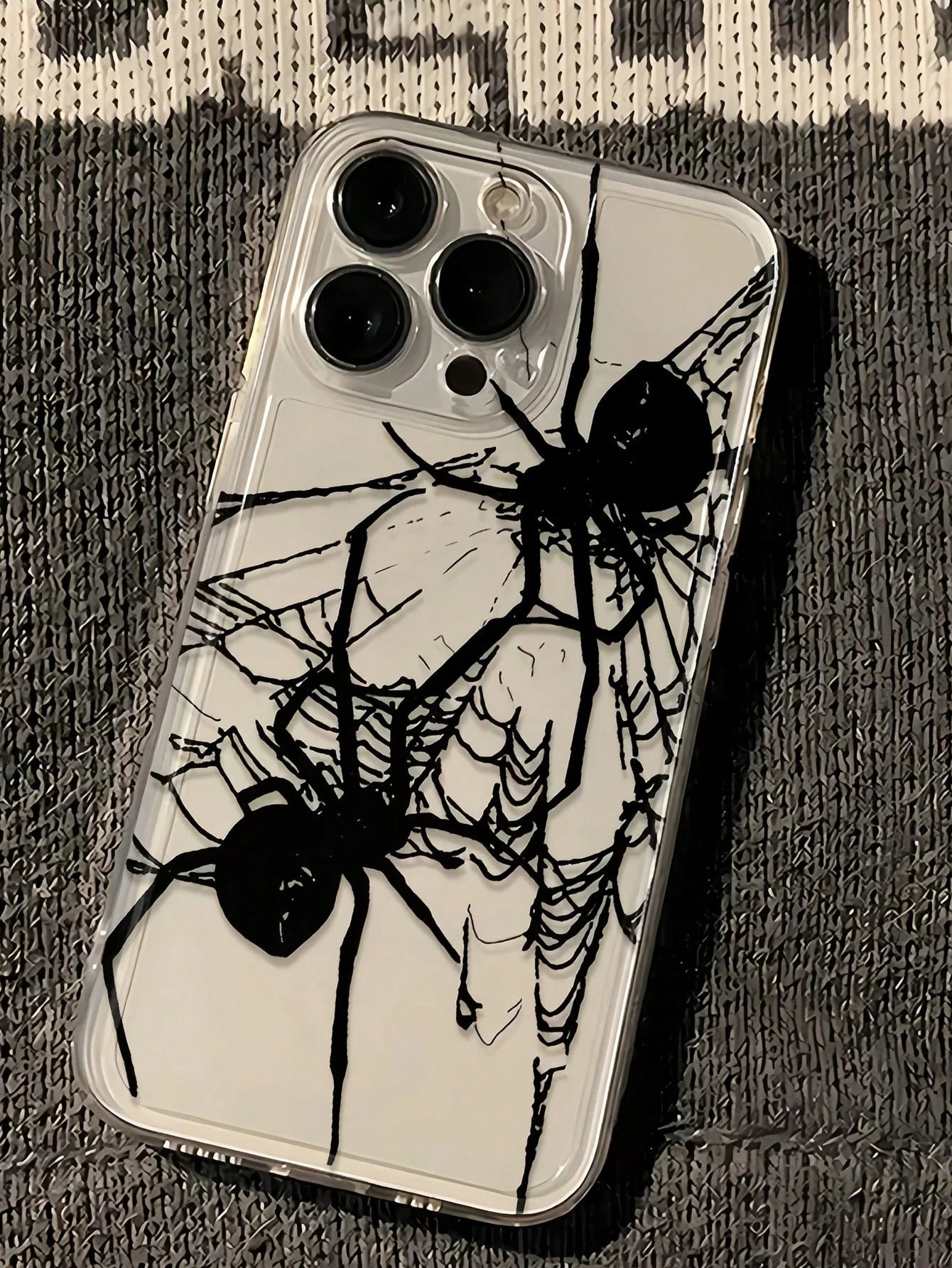 1pc Space Black Spider Pattern Full Coverage TPU Shockproof Phone Case Compatible With Apple 17 16 15 14 13 12 11 Pro Max And Series