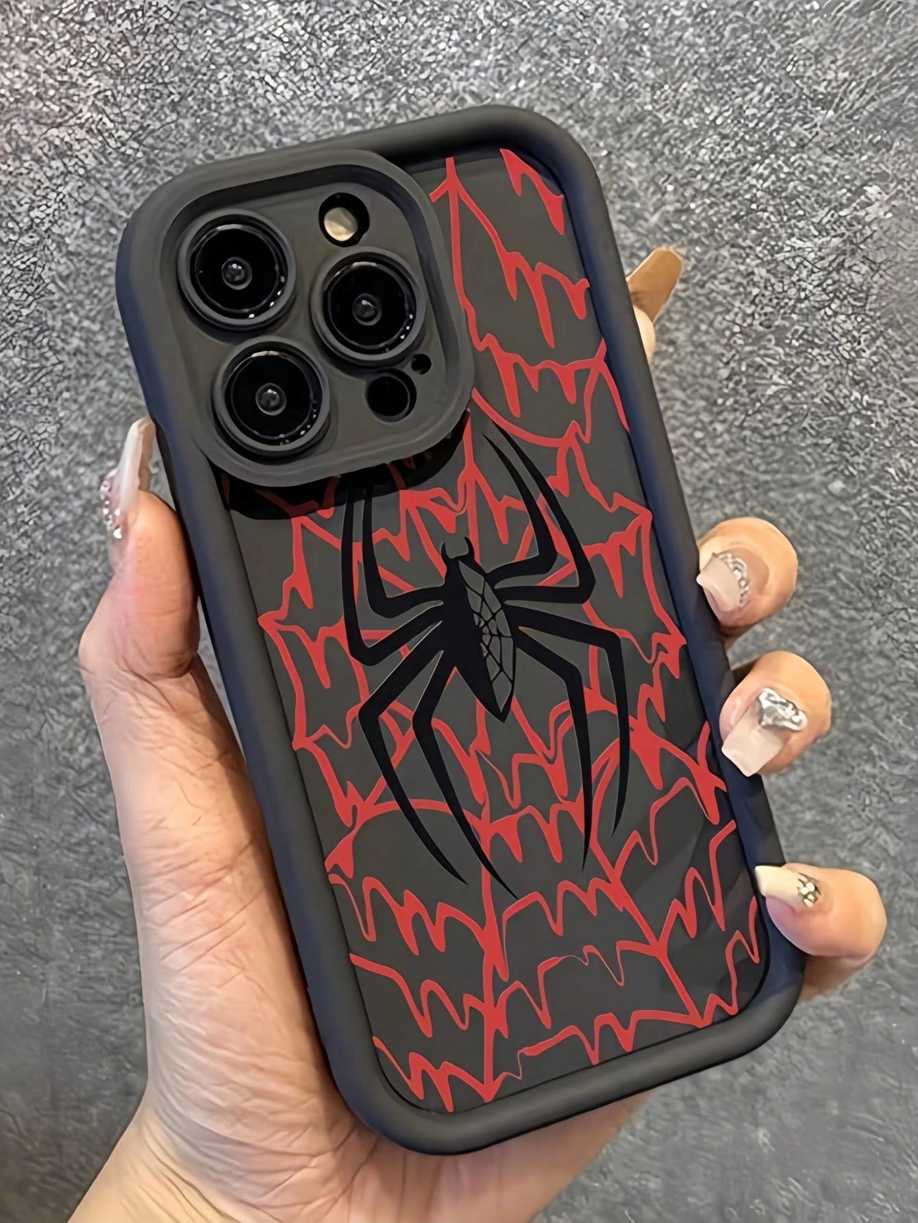1pc Space Black Spider Pattern Full Coverage TPU Shockproof Phone Case Compatible With Apple 17 16 15 14 13 12 11 Pro Max And Series