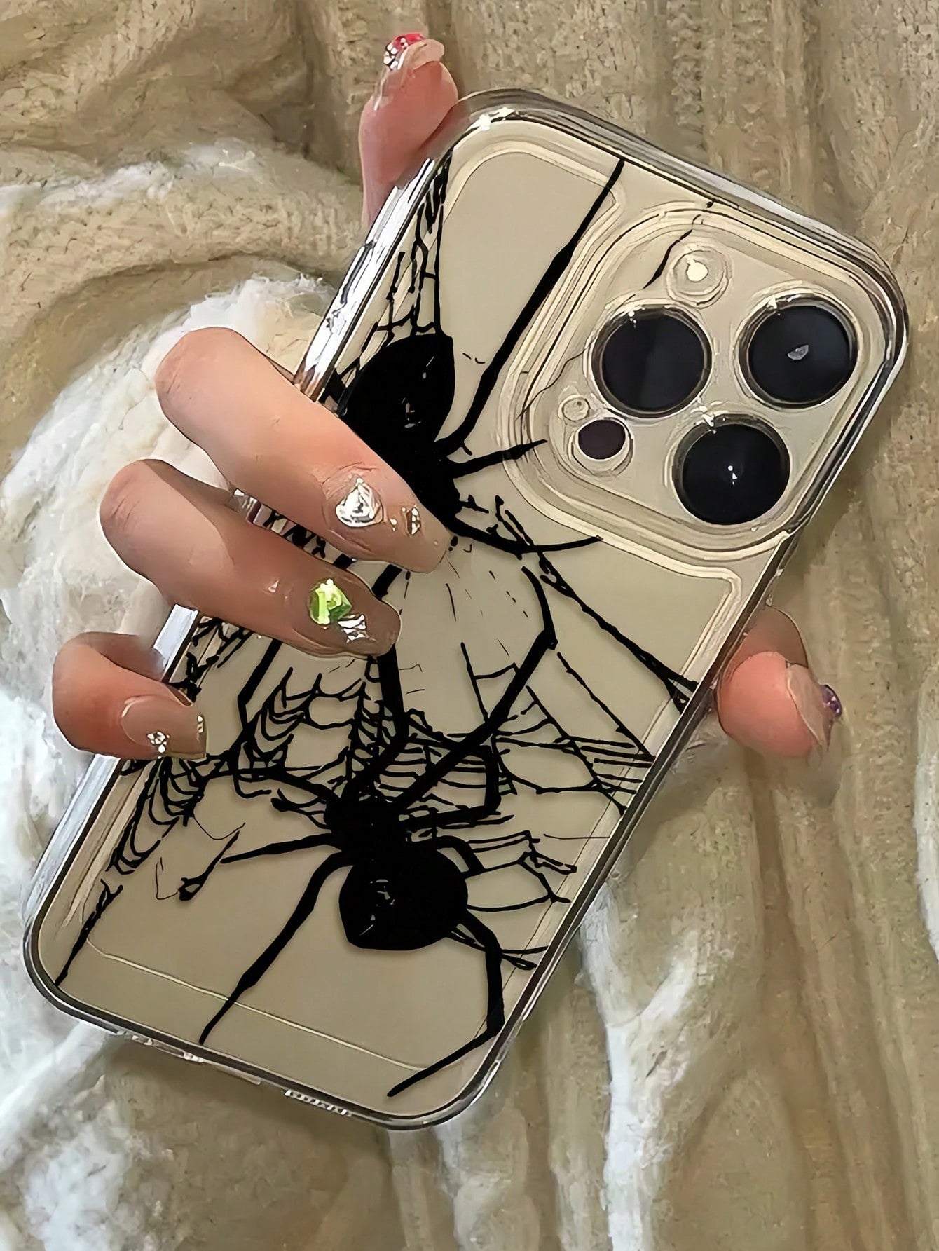 1pc Space Black Spider Pattern Full Coverage TPU Shockproof Phone Case Compatible With Apple 17 16 15 14 13 12 11 Pro Max And Series