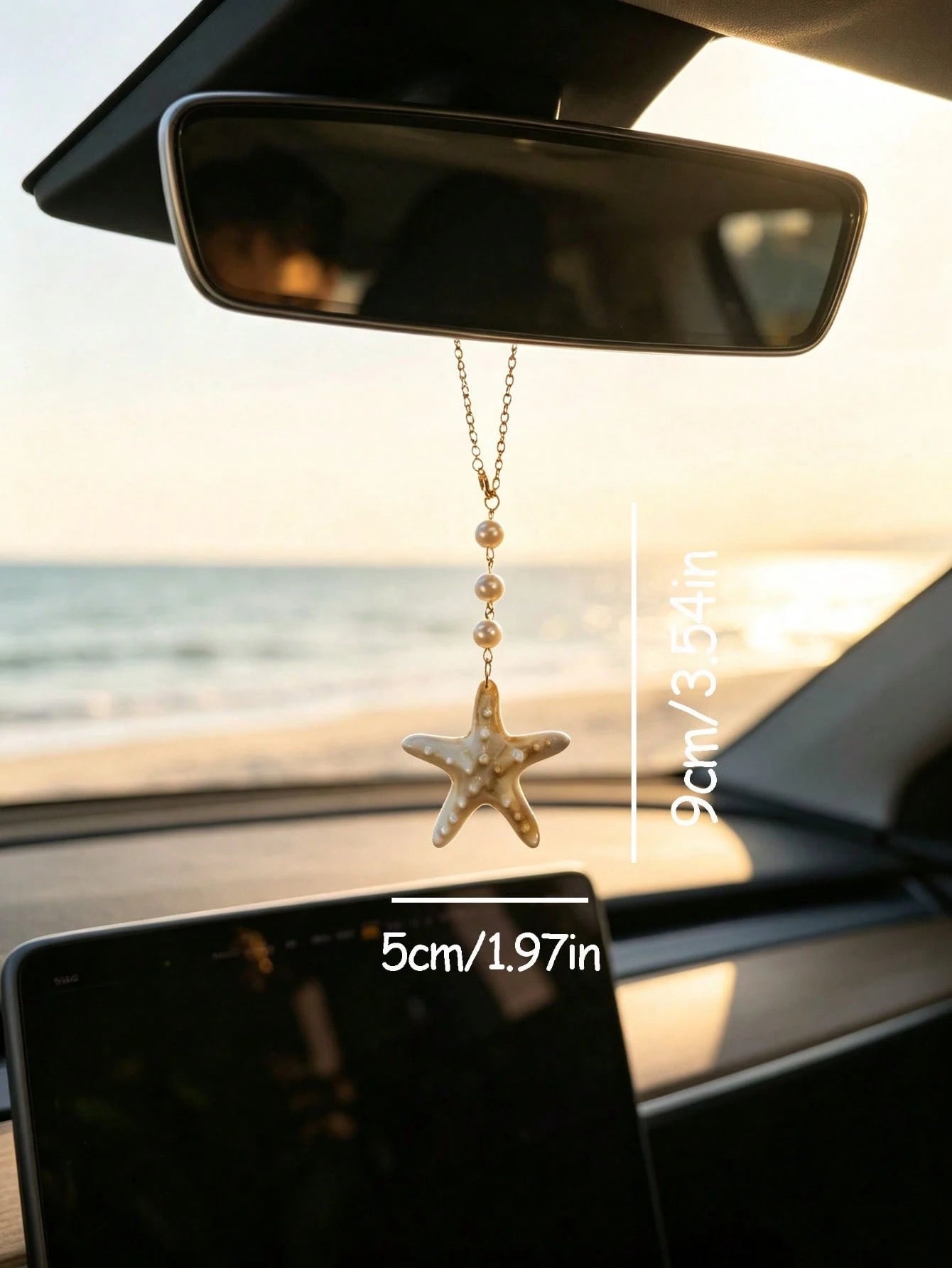 1pc Starfish Conch Shell Pearl Bead Car Rearview Mirror Hanging Ornament, Beach Theme Chain Auto Interior Decor Multi Style Vehicle Accessory