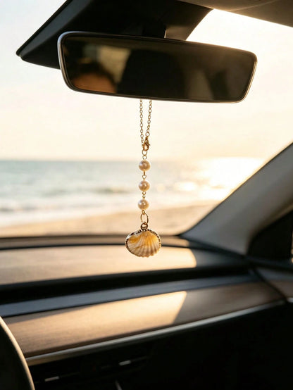 1pc Starfish Conch Shell Pearl Bead Car Rearview Mirror Hanging Ornament, Beach Theme Chain Auto Interior Decor Multi Style Vehicle Accessory