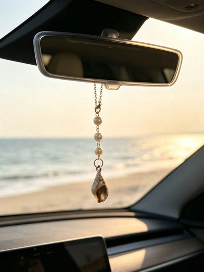 1pc Starfish Conch Shell Pearl Bead Car Rearview Mirror Hanging Ornament, Beach Theme Chain Auto Interior Decor Multi Style Vehicle Accessory