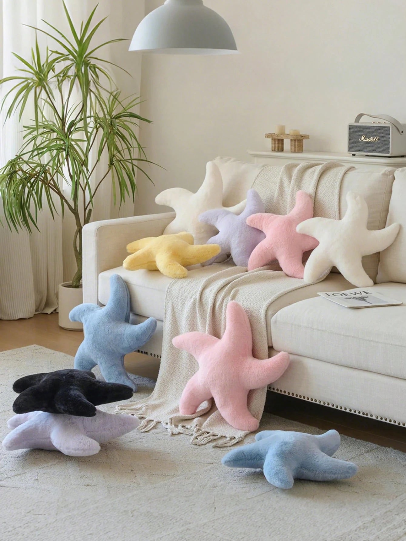 1pc Starfish Throw Pillow, Sofa Bed Decorative Pillow, Aesthetic Room Decor Accent Pillow, Soft Faux Rabbit Fur, Living Room, Bedroom Decor, Room Arrangement, Party Gift, Outdoor Pillow, Garden Cushio