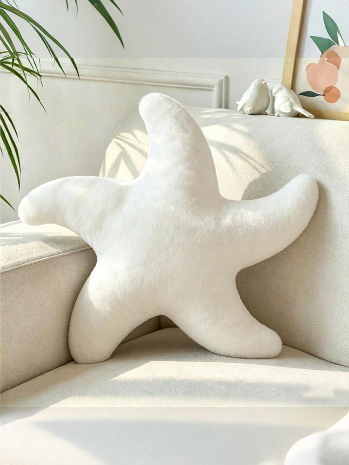 1pc Starfish Throw Pillow, Sofa Bed Decorative Pillow, Aesthetic Room Decor Accent Pillow, Soft Faux Rabbit Fur, Living Room, Bedroom Decor, Room Arrangement, Party Gift, Outdoor Pillow, Garden Cushio