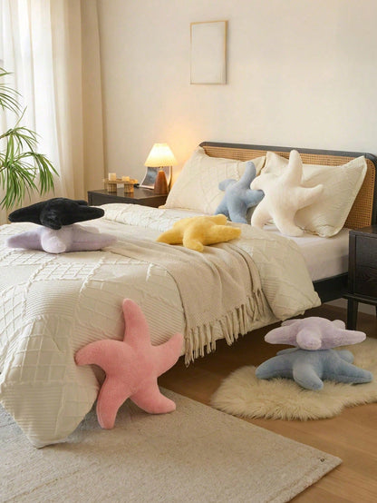 1pc Starfish Throw Pillow, Soft Faux Fur Decorative Cushion Suitable For Sofa, Bed, Aesthetic Room Decor Accent Pillow For Bedroom, Living Room, Outdoor, Garden, Creating Summer Ambiance