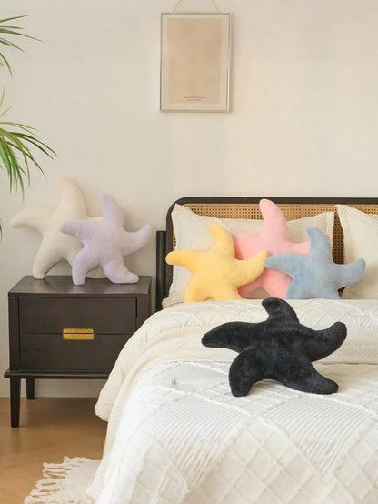 1pc Starfish Throw Pillow, Soft Faux Fur Decorative Cushion Suitable For Sofa, Bed, Aesthetic Room Decor Accent Pillow For Bedroom, Living Room, Outdoor, Garden, Creating Summer Ambiance