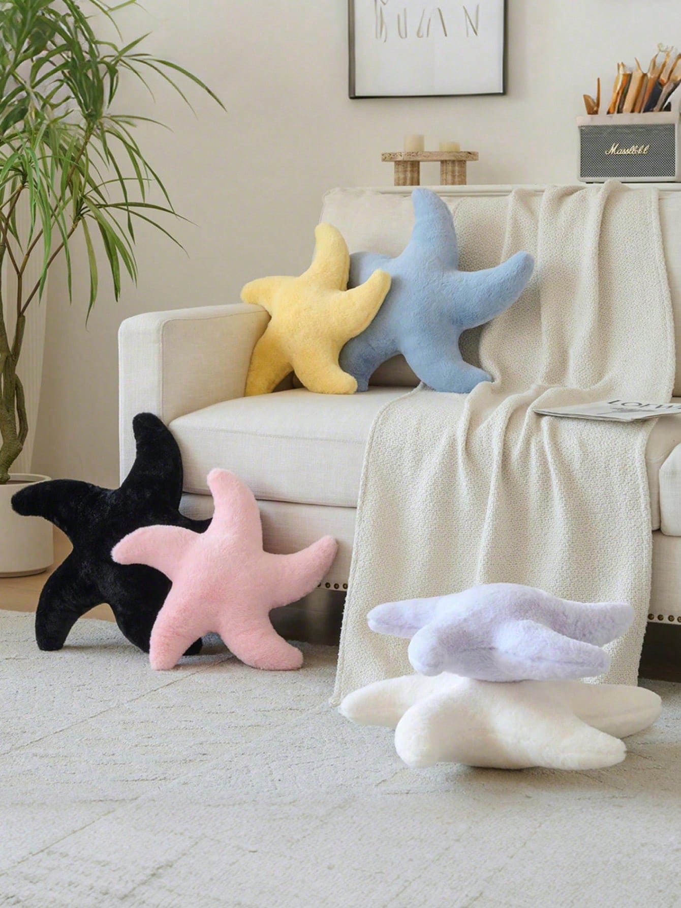 1pc Starfish Throw Pillow, Soft Faux Fur Decorative Cushion Suitable For Sofa, Bed, Aesthetic Room Decor Accent Pillow For Bedroom, Living Room, Outdoor, Garden, Creating Summer Ambiance