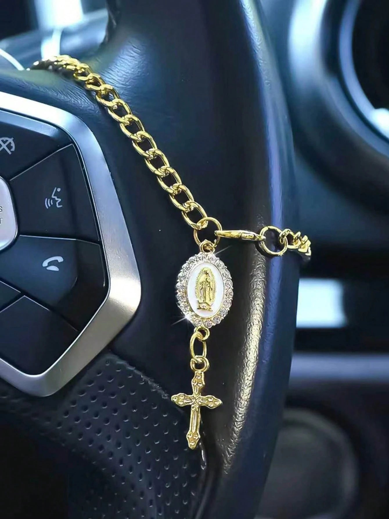 1pc Steering Wheel Decoration, 15cm Adjustable Length, Minimalist Cute Creative Beaded Car Hanging Ornament Accessory, Unique Fashionable Car Pendant