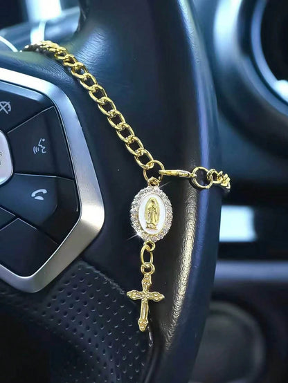 1pc Steering Wheel Decoration, 15cm Adjustable Length, Minimalist Cute Creative Beaded Car Hanging Ornament Accessory, Unique Fashionable Car Pendant