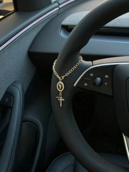 1pc Steering Wheel Decoration, 15cm Adjustable Length, Minimalist Cute Creative Beaded Car Hanging Ornament Accessory, Unique Fashionable Car Pendant