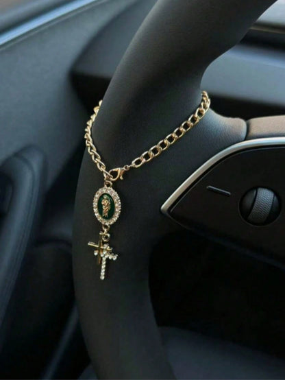 1pc Steering Wheel Decoration, 15cm Adjustable Length, Minimalist Cute Creative Beaded Car Hanging Ornament Accessory, Unique Fashionable Car Pendant
