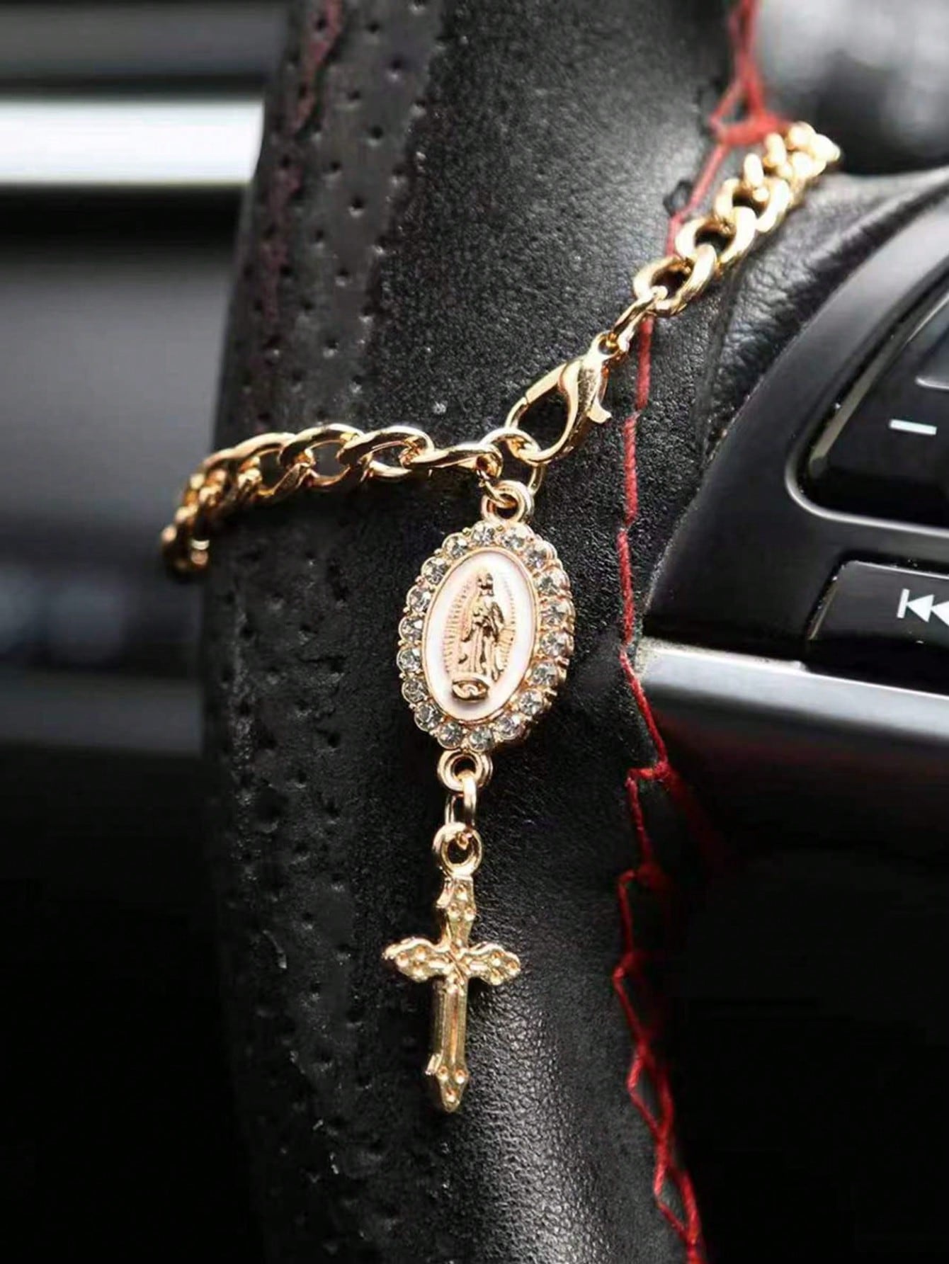 1pc Steering Wheel Decoration, 15cm Adjustable Length, Minimalist Cute Creative Beaded Car Hanging Ornament Accessory, Unique Fashionable Car Pendant