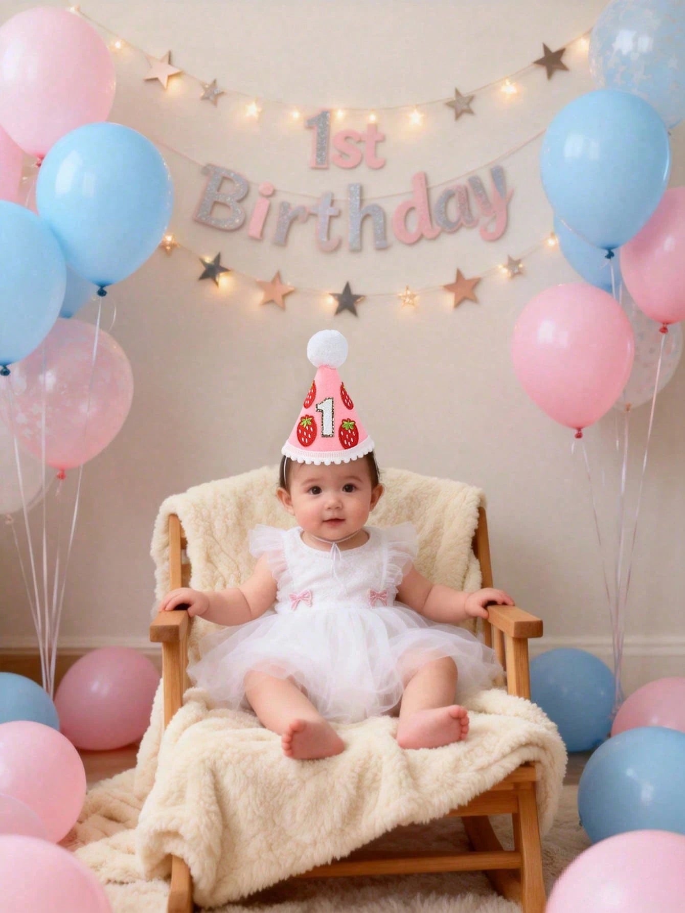 1pc Strawberry Themed 1st Birthday Hat, Shiny Number 1 Design Crown, Strawberry Headband, 1st Birthday Memento, Photography Prop, Strawberry Themed 1st Birthday Party Decor, 1st Birthday Party Supplie