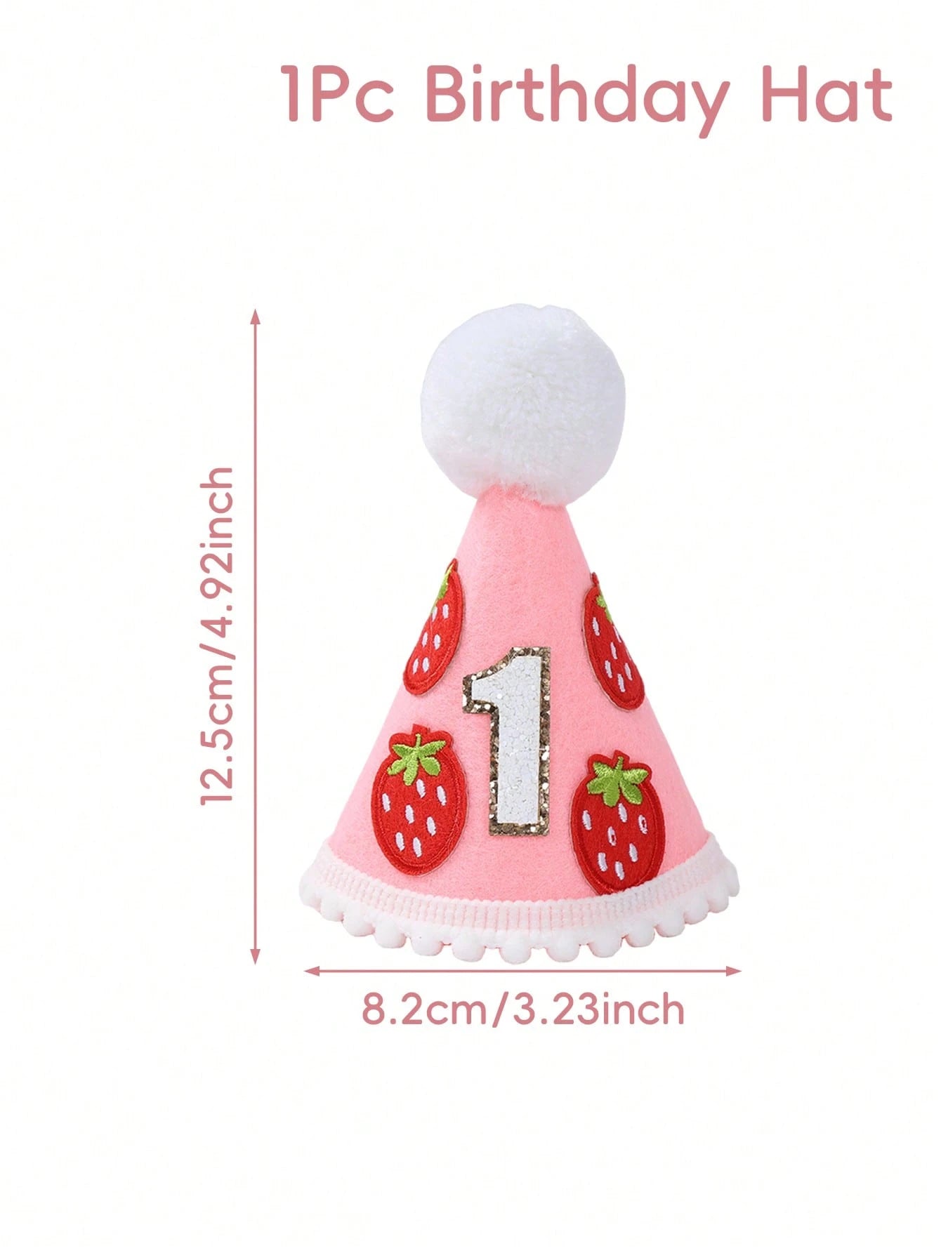 1pc Strawberry Themed 1st Birthday Hat, Shiny Number 1 Design Crown, Strawberry Headband, 1st Birthday Memento, Photography Prop, Strawberry Themed 1st Birthday Party Decor, 1st Birthday Party Supplie