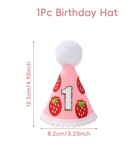 1pc Strawberry Themed 1st Birthday Hat, Shiny Number 1 Design Crown, Strawberry Headband, 1st Birthday Memento, Photography Prop, Strawberry Themed 1st Birthday Party Decor, 1st Birthday Party Supplie