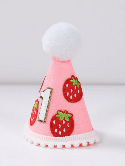 1pc Strawberry Themed 1st Birthday Hat, Shiny Number 1 Design Crown, Strawberry Headband, 1st Birthday Memento, Photography Prop, Strawberry Themed 1st Birthday Party Decor, 1st Birthday Party Supplie