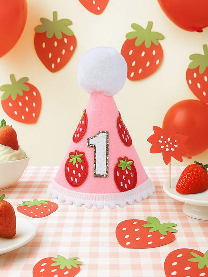 1pc Strawberry Themed 1st Birthday Hat, Shiny Number 1 Design Crown, Strawberry Headband, 1st Birthday Memento, Photography Prop, Strawberry Themed 1st Birthday Party Decor, 1st Birthday Party Supplie