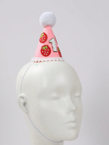1pc Strawberry Themed 1st Birthday Hat, Shiny Number 1 Design Crown, Strawberry Headband, 1st Birthday Memento, Photography Prop, Strawberry Themed 1st Birthday Party Decor, 1st Birthday Party Supplie