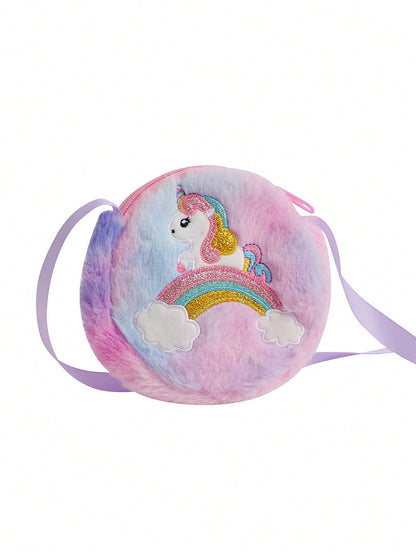 1pc Stylish & Cute Unicorn Pattern Plush Shoulder Bag For Girls, With Shoulder & Crossbody Straps, Suitable For Daily Use