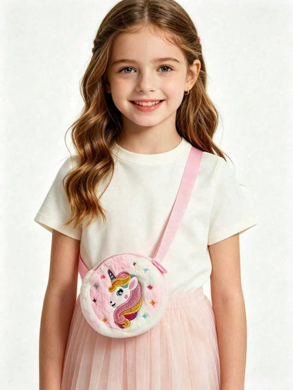 1pc Stylish & Cute Unicorn Pattern Plush Shoulder Bag For Girls, With Shoulder & Crossbody Straps, Suitable For Daily Use