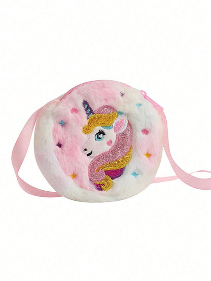 1pc Stylish & Cute Unicorn Pattern Plush Shoulder Bag For Girls, With Shoulder & Crossbody Straps, Suitable For Daily Use