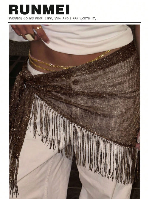 1pc Summer Beach New Jazz Dance Street Dance Waist Chain Hip Scarf Accessory, Sequin Triangle Scarf Tassel Waist Belt, Versatile Waist Wrap