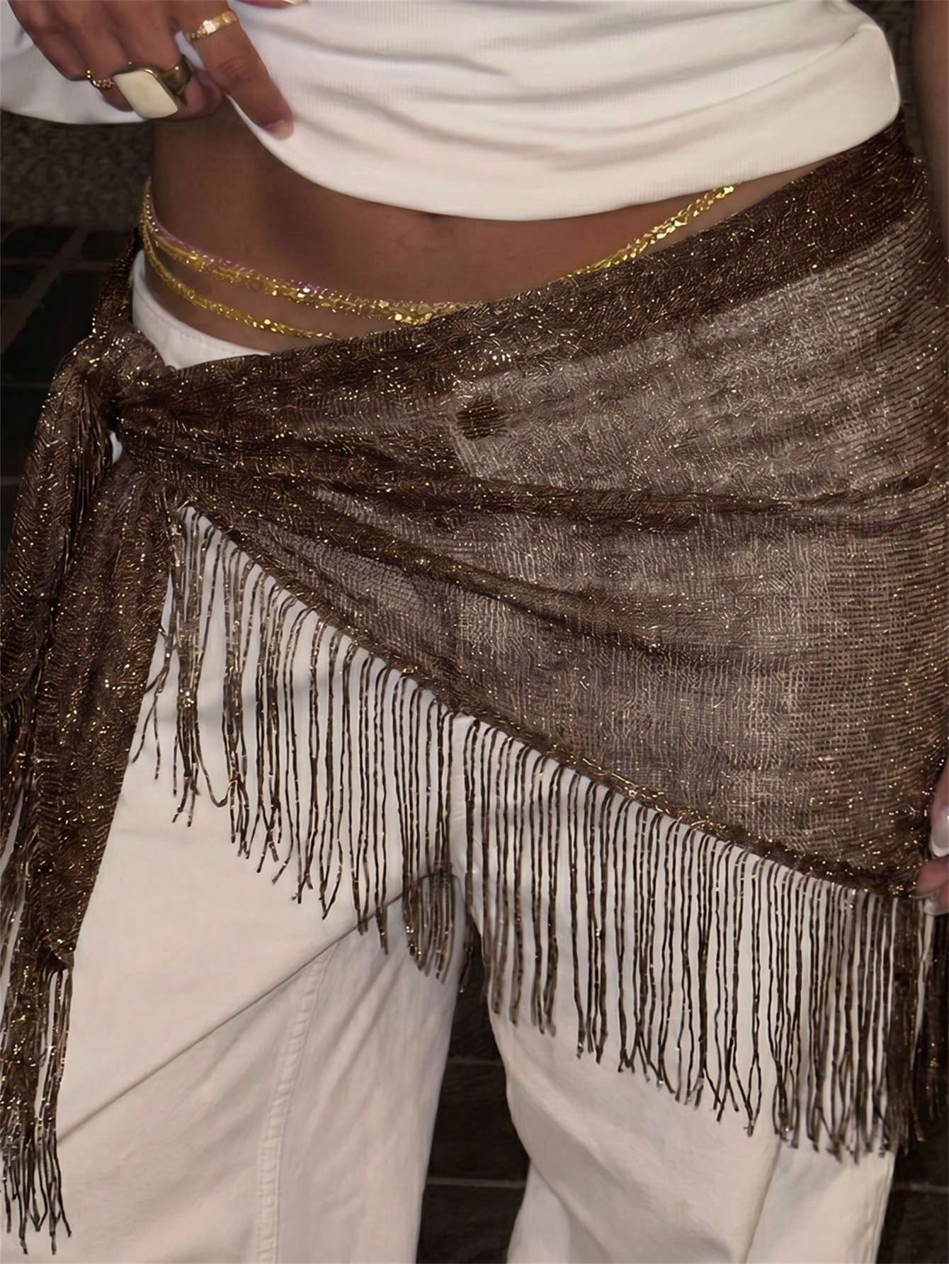 1pc Summer Beach New Jazz Dance Street Dance Waist Chain Hip Scarf Accessory, Sequin Triangle Scarf Tassel Waist Belt, Versatile Waist Wrap