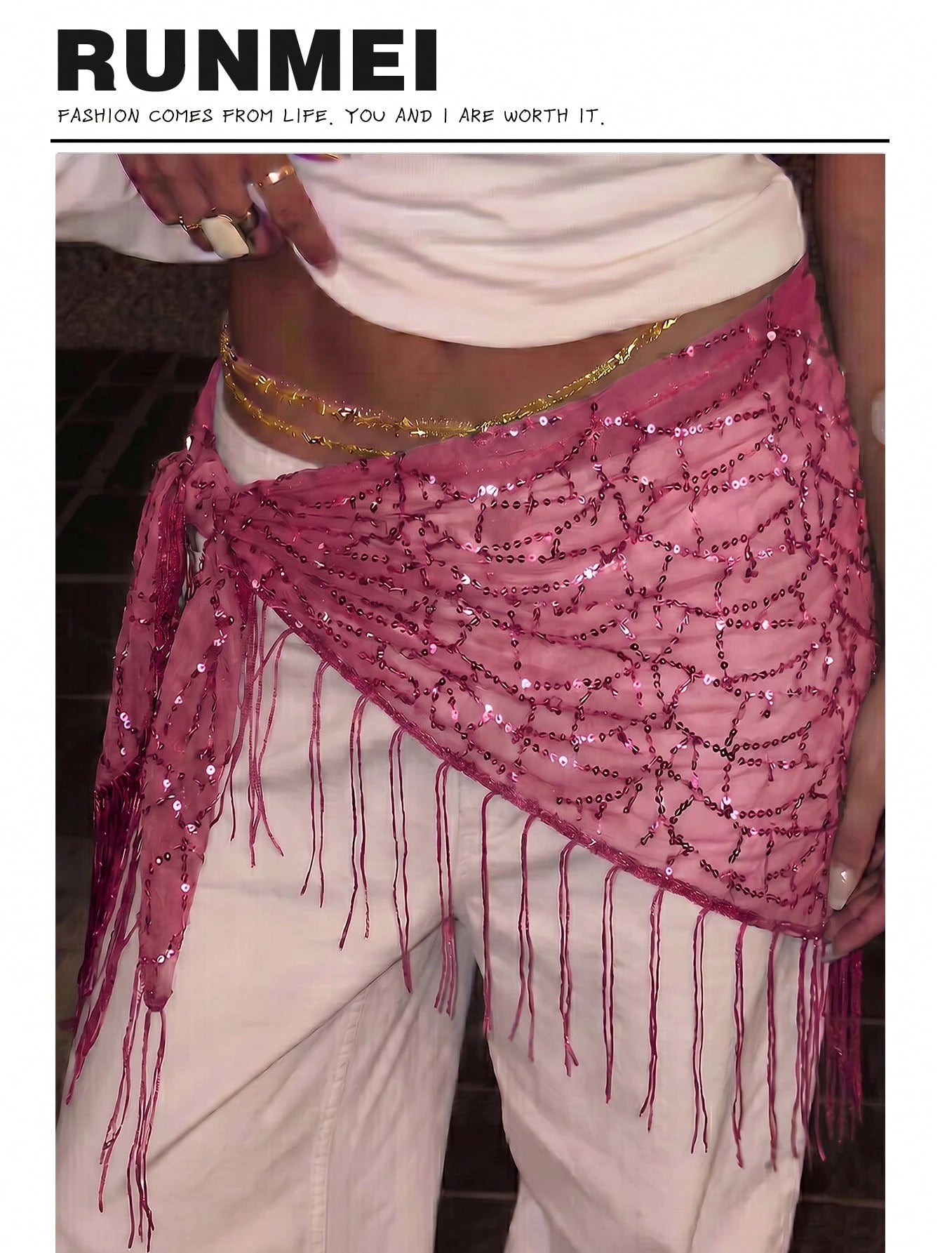 1pc Summer Beach New Jazz Dance Street Dance Waist Chain Hip Scarf Accessory, Sequin Triangle Scarf Tassel Waist Belt, Versatile Waist Wrap