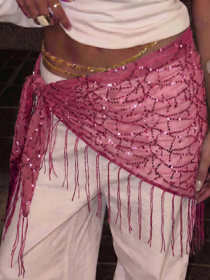 1pc Summer Beach New Jazz Dance Street Dance Waist Chain Hip Scarf Accessory, Sequin Triangle Scarf Tassel Waist Belt, Versatile Waist Wrap