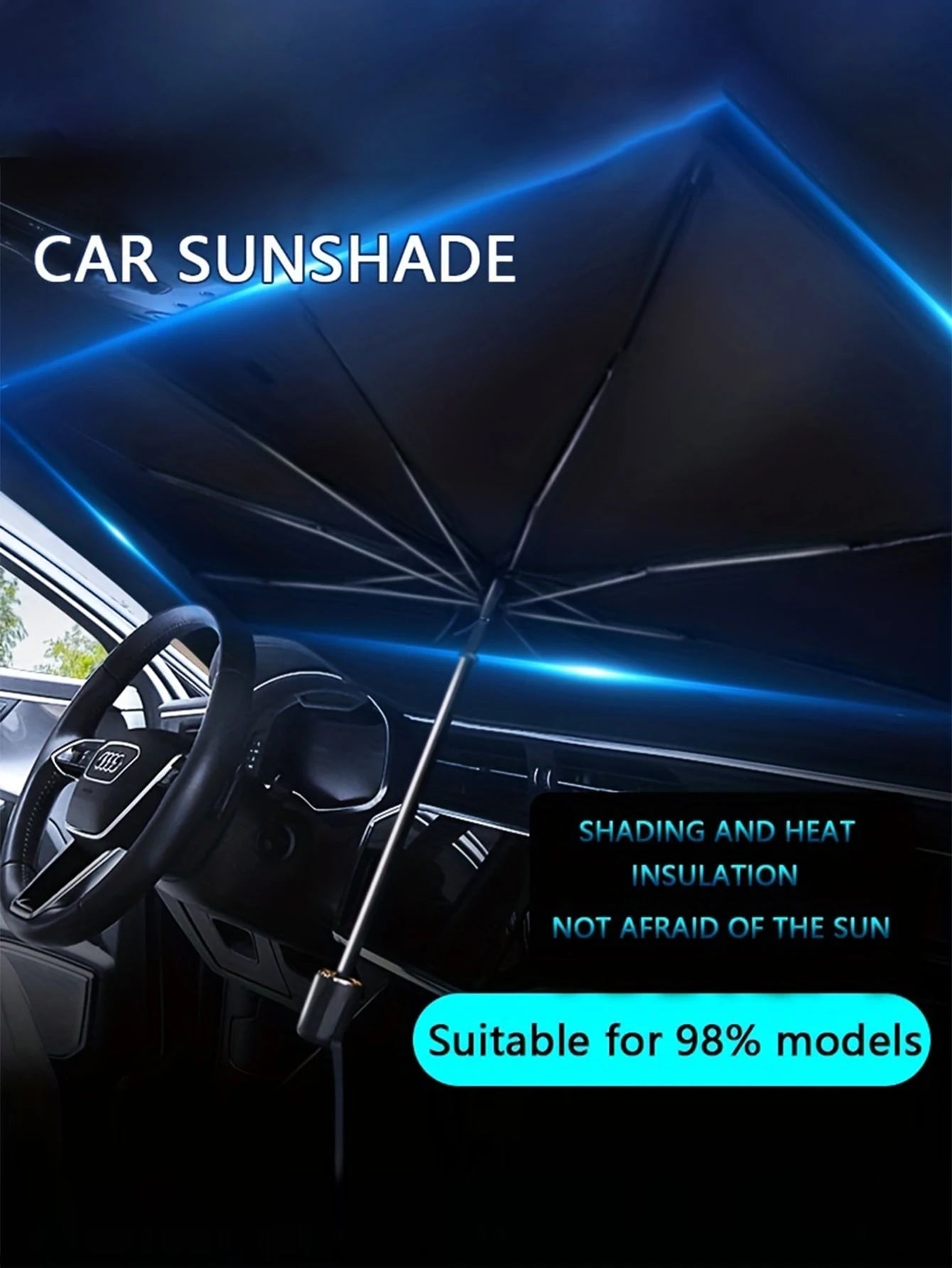 1pc Summer Car Sun Shade Umbrella, Foldable Reflective Sunshade Umbrella, Large Size UV Protection Sun Umbrella Suitable For Various Car Window Sizes, Thick Titanium Silver Heat Insulation Anti-UV Sun
