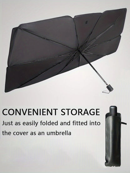 1pc Summer Car Sun Shade Umbrella, Foldable Reflective Sunshade Umbrella, Large Size UV Protection Sun Umbrella Suitable For Various Car Window Sizes, Thick Titanium Silver Heat Insulation Anti-UV Sun