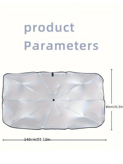 1pc Summer Car Sun Shade Umbrella, Foldable Reflective Sunshade Umbrella, Large Size UV Protection Sun Umbrella Suitable For Various Car Window Sizes, Thick Titanium Silver Heat Insulation Anti-UV Sun