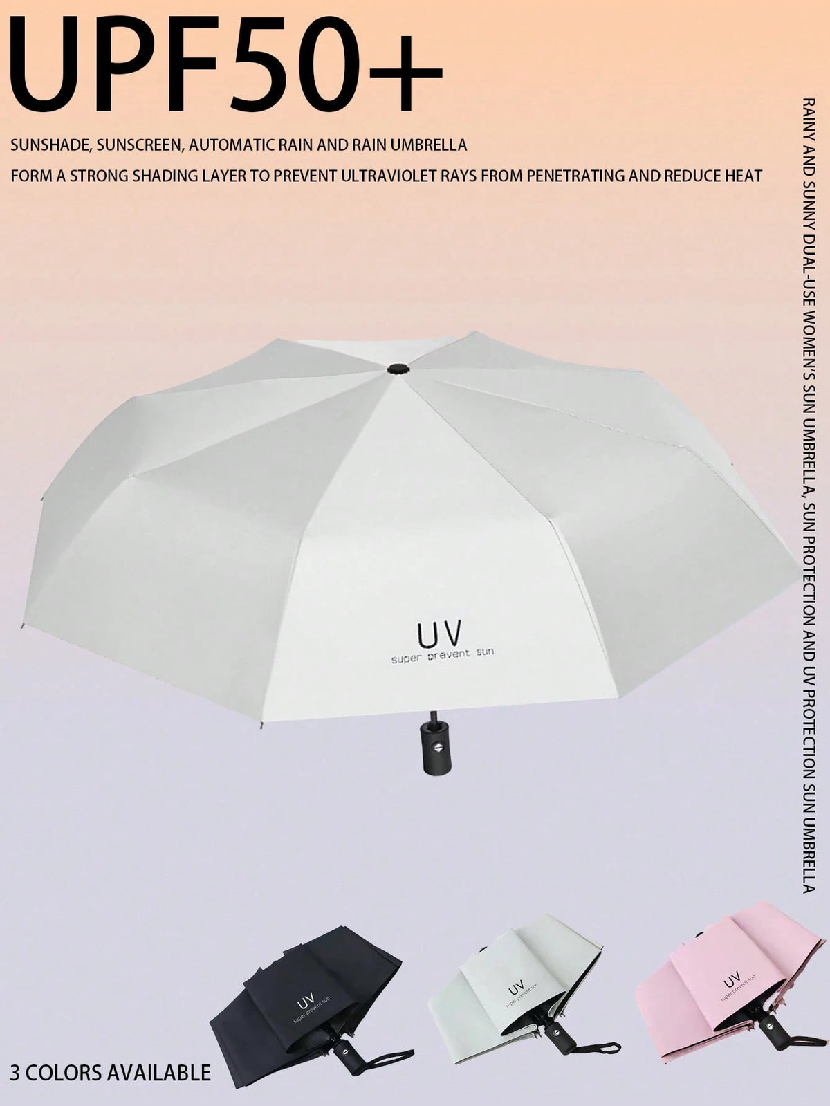 1PC Sunscreen Solid Color Three Fold Automatic Umbrella For Women Men,Portable Parasol Sun Shade Sun Umbrella Dayang Umbrella For Spring Summer Autumn Winter
