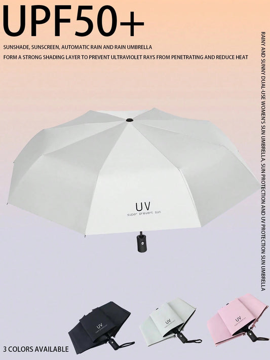 1PC Sunscreen Solid Color Three Fold Automatic Umbrella For Women Men,Portable Parasol Sun Shade Sun Umbrella Dayang Umbrella For Spring Summer Autumn Winter