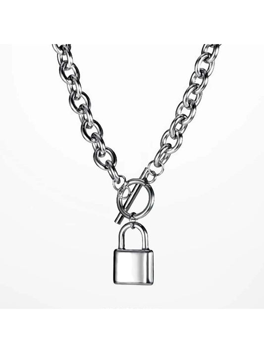 1pc Titanium Steel Necklace With Lock Pendant, Vintage Style, Unisex, Suitable For Couples Wearing